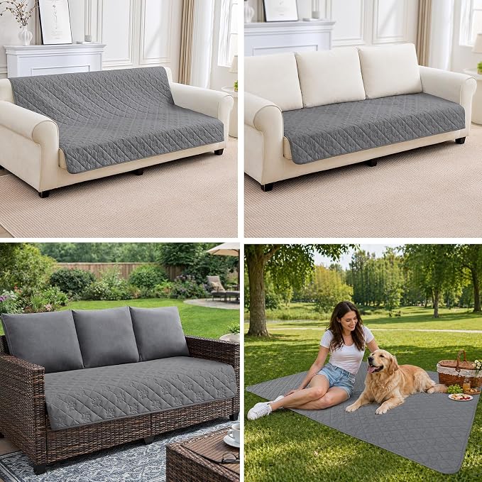 PAWFINITY Waterproof Bed Cover for Dogs, Pet Blanket for Mattress Washable | Paw Print Quilted, Hair Resistant, Anti Cat Scratch, Pee Proof Furniture Protector for King Size Bed, 82x82 Inch, Grey
