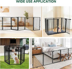 Snagle Paw Metal Freestanding Dog Gate with Door,120” W x 36” H Dog Fence with Support Feet for Doorways, Stairs and Hallways, Portable Pet Gate for Indoor Use (6 Panel, Black)
