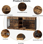 GarveeHome Dog Crate Furniture for 2 Dogs, Dog Kennel Indoor with Storage and Feeding Bowls, Double Dog Crate TV Stand for Small Medium Dogs, Brown