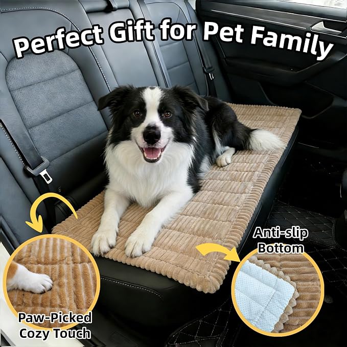 Dog Car Seat Cover, Pet Couch Covers for Car and Sofa,Non-Slip Backseat Pet Bed Mat, Machine Washable, Soft Plush Travel Seat Protector with Storage Bag (Brown,23.6''×70'')