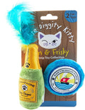 Haute Diggity Kitty Clicquot Bottle + Caviar Set, Soft Plush Cat Toys | 2 Pack Catnip Toys with Interactive Crackle & Feathers, Safe & Durable Cat Nip Kicker Toy for Outdoor & Indoor Cats & Kitten