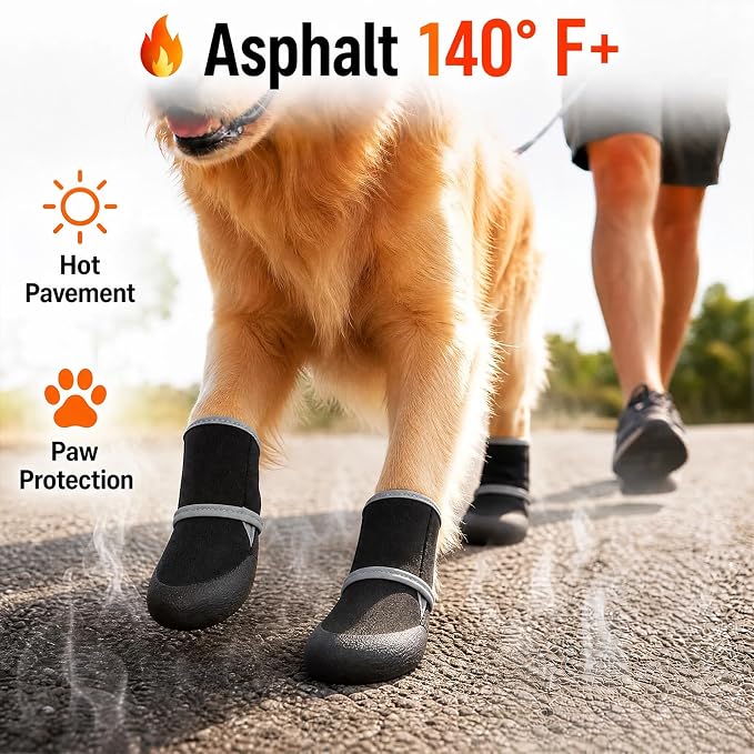 Dog Boots & Paw Protectors, Dog Shoes for Medium Large Dogs, Winter Snowy Day, Summer Hot Pavement, Outdoor & Indoor Hardfloors Skid-Resistant Sole, Black with Reflective Rugged 4PCS-Size2