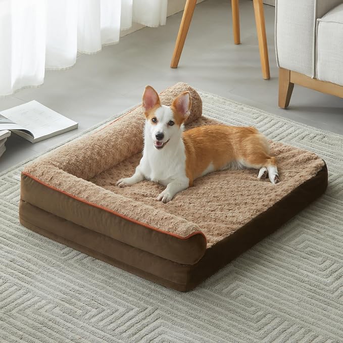 BFPETHOME Orthopedic Washable Dog Beds for Large Dogs, Sleeping Dog Couch | 36x27 Inch Deluxe Plush Rose Velvet Washable Cover, Egg Crate Foam Support, Waterproof Lining, Non-Slip Bottom, Senior Dogs