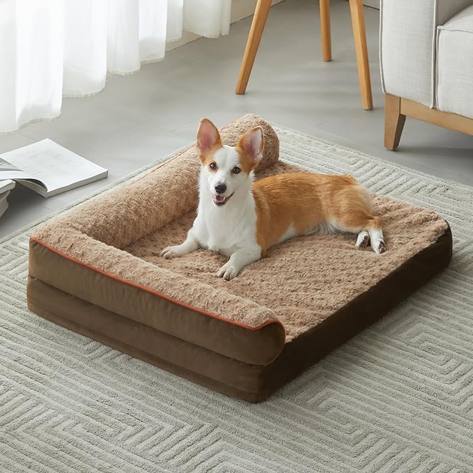 BFPETHOME Orthopedic Washable Dog Beds for Medium Dogs, Sleeping Dog Couch | 30x20 Inch Deluxe Plush Rose Velvet Washable Cover, Egg Crate Foam Support, Waterproof Lining, Non-Slip Bottom, Senior Dogs