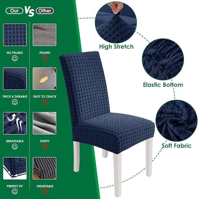 MAXIJIN Dining Chair Covers Set of 2, Stretch Kitchen Chair Covers for Dining Chairs, Removable Washable Parson Seat Slipcover for Home, Restaurant, Hotel, Banquet (Navy Blue)