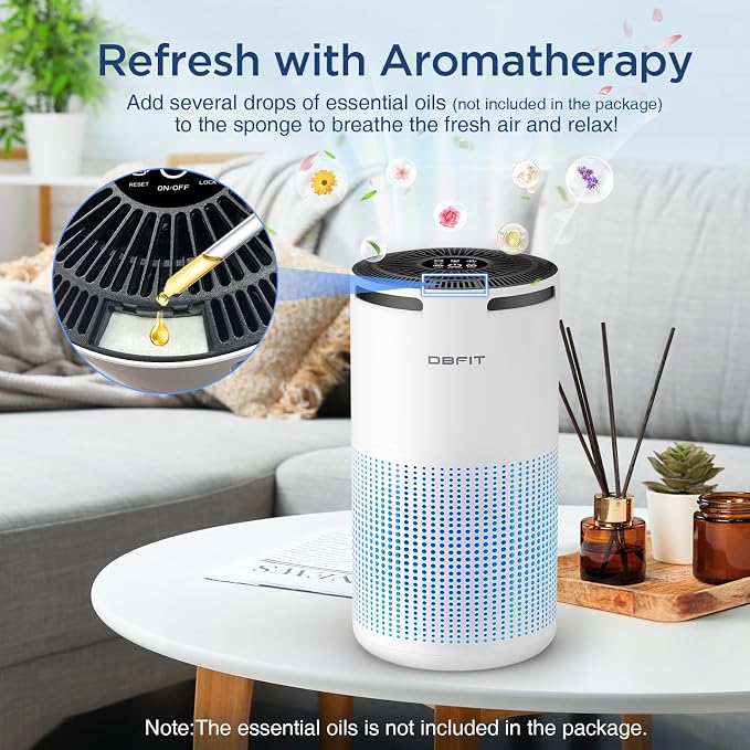 Air Purifiers for Home Large Room Up to 1500ft² with Aromatherapy, DBFIT H13 HEPA Air Purifier Air Cleaner for Smoke Pollen Dust Pet Hair Dander Odor, Portable Air Purifier with Timer (White)