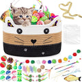 Zopeal 76 Pcs Cat Storage Basket Gift Toys Set Interactive Cat Toys Kitten Wand Colorful Flashing Balls Pet Crinkle Balls Attract Kitten to Swat, Hunt for Pet Indoor(White,Coffee,Black)