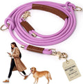 Hands Free Multifunctional Dog Leash for 1 or 2 Dogs, 9.8 ft, Opera Mauve | Waist, crossbody, or handheld lead with leather handle to walk run hike train. Double attachments for 2 dogs up to 125lbs.