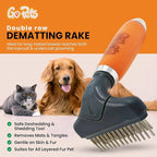 Double Row Dematting Rake Undercoat Deshedding Tool for Dogs & Cats | Dog Brush for Shedding and Grooming, Long Hair Pet Grooming Brush for Mat Removal, Detangling, and Shedding Control