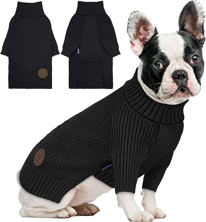 cyeollo Dog Sweater Long Sleeve Knitted Turtleneck Pullover Warm Clothes | Ultra Soft Warm Knit, Full Coverage, 4-Way Stretch for Easy Movement, Easy On & Off, Winter Daily Wear for Small Dogs