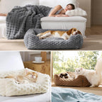 Bedsure Washable Dog Beds Large Sized Dog Bubble Fleece,35in Camel Brown | Cute Pet Bed,Fluffy Cuddler Pet Couch,Neck-Friendly Bolster,Non-Slip Bottom,Machine Washable Removable Cover ,Up to 50 lbs