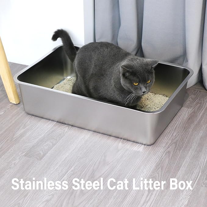 Stainless Steel Litter Box XL 2Pcs,XLarge Metal Cat Litter Box | Cat LitterBox Easy to Clean,Stainless Steel LitterBox for Large/Medium Cats,No Stick No Smell