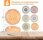 Cat Food Bowl, 6 Pack Ceramic Cat Dishes for Food & Water, Kitten Bowls Set | 5.5" Shallow Feeding Bowls for Wet Meals, Kibble & Water, Whisker Friendly Wide Plates for Cats, Dishwasher & Microwave Safe