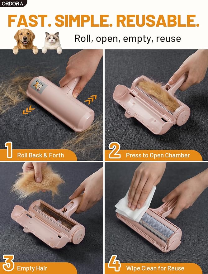 Pet Hair Remover Roller, Reusable Lint Roller for Dog and Cat Hair | Portable Pet Hair Roller with Large Fur Bin for Couches, Bedding, Car, Rugs & Furniture, No Refills or Batteries, Pet Homes