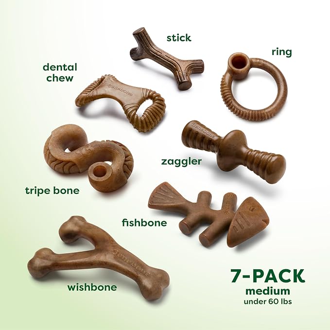 Benebone 7-Pack Dog Chew Toys for Aggressive Chewers, Dog Bones, Medium