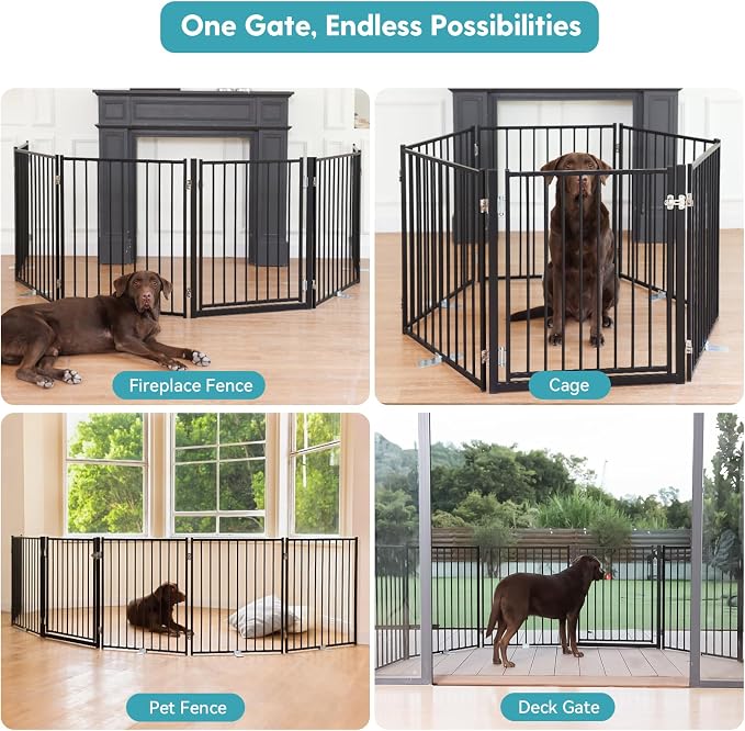 No Pawblems Full Metal Freestanding Dog Gate with Door, 30" Tall | Foldable Pet & Dog Fence for Stairs/Deck/Doorways, Indoor/Outdoor, Freestanding & Wall Mount, 156" Wide, 6 Panels, Black