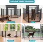 No Pawblems Full Metal Freestanding Dog Gate with Door, 30" Tall | Foldable Pet & Dog Fence for Stairs/Deck/Doorways, Indoor/Outdoor, Freestanding & Wall Mount, 156" Wide, 6 Panels, Black
