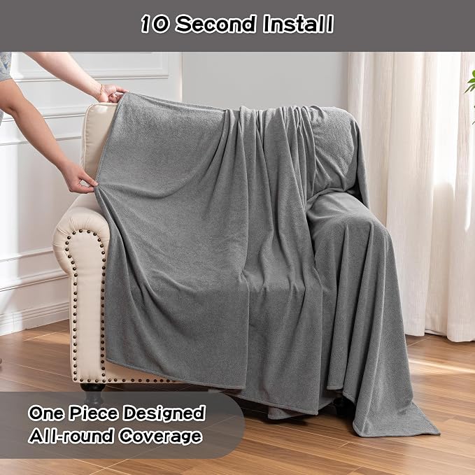 Chair Cover Cat Scratch Proof Recliner Chair Covers, Oversized Armchair Sofa Covers Washable Sofa Slipcover for Single Couch, Soft Small Couch Slipcover for Pets Dogs, 71" x 91", Grey