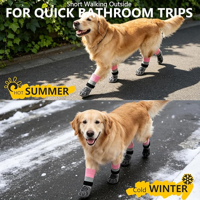 EXPAWLORER Non-Slip Dog Socks for Hardwood Floors to Prevent Licking, Dog Shoes for Hot Pavement Quick Walking, Dog Booties Boots & Paw Protectors with Grippers for Small Medium Large Senior Dogs L