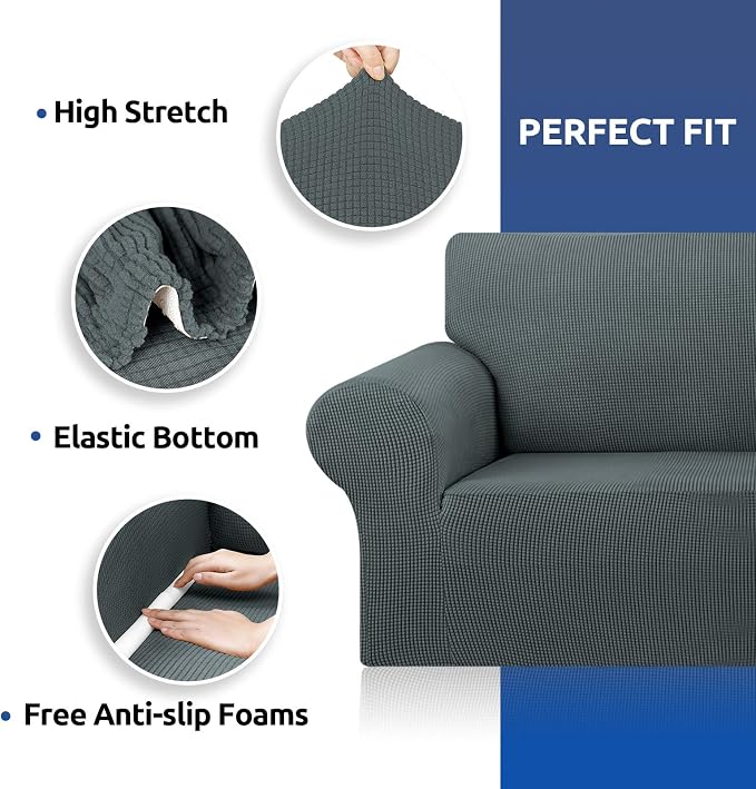 Stretch Oversized Couch Covers for Sofa Slipcover,Grey | 1-Piece Washable Sofa Cover (94"-110") 4-Seater Furniture Protector, Soft Jacquard Non-Slip Elastic Bottom for Dogs & Kids