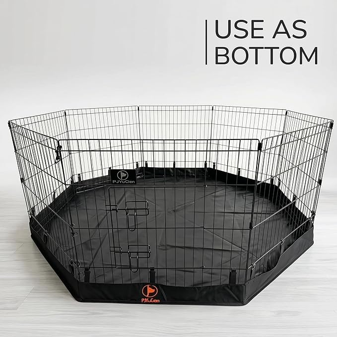 PJYuCien Puppy Playpen with Bottom Pad and Door, 8 Panels 42" H, Black | 24"W, Dual-function Pad, For Large Pets, Foldable Octagonal Pen, Versatile, Indoor & Outdoor, Backyard, Protects Floors
