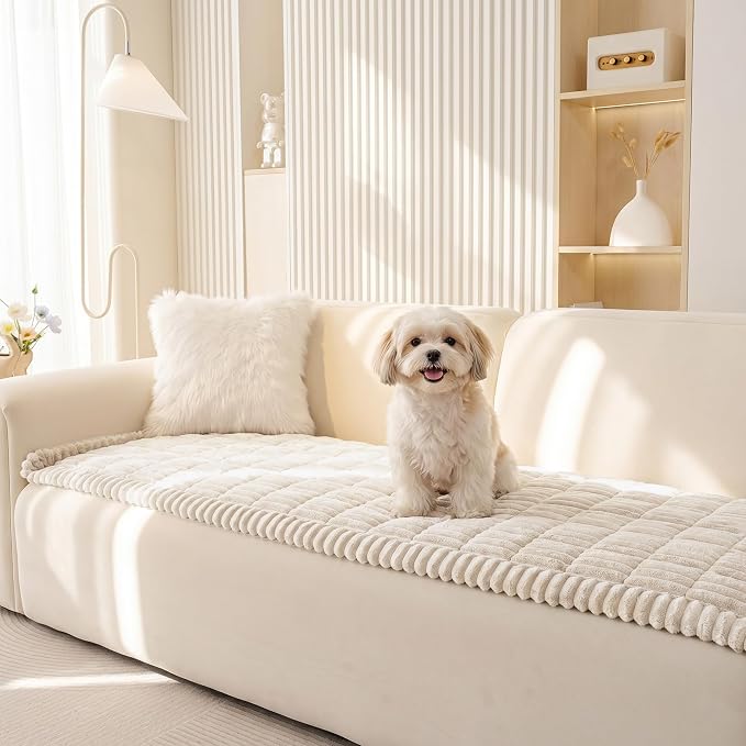 Sofa Covers Washable, Non Slip Couch Cover for 2 Cushion Couch Sofa | Soft Sofa Furniture Protector Covers, Dog Mat for Couches Against Fur, Dirt, Pet Friendly, Cream, 27.6" x 70.9"