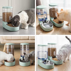 Automatic Cat Feeder and Water Dispenser with Stainless Steel Bowl Gravity Food Feeder and Waterer Set for Small Medium Dog Puppy Kitten 1 Gallon x 2(Green)