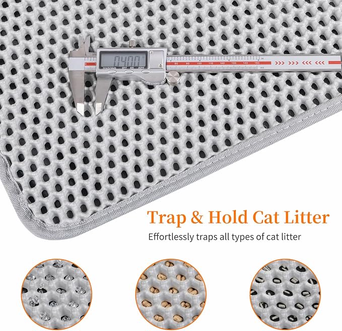 Large Cat Litter Box Mat for Cats, Double Layer Cat Litter Trapping Mats | Waterproof, Urine Proof, Non-Slip Litter Pad for Indoor Honeycomb Large Cat Litter Mat, Easy to Clean Grey (33.8'' x 23.6'')