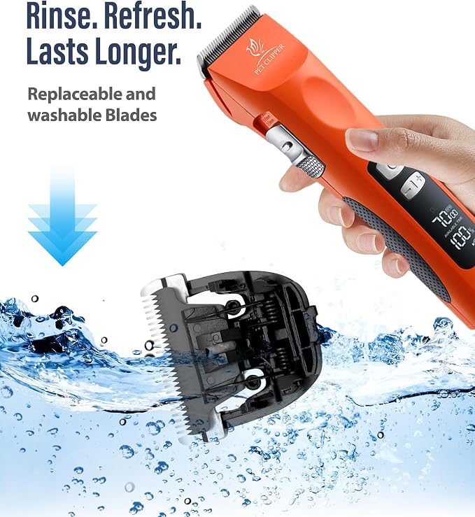 Professional Dog Grooming Clippers with 17H Runtime & Replaceable 440C Blade, 5-Speed Low Noise Electric Dog Shaver for Thick, Matted, Curly Hair, Cordless Clipper for Groomer & Home Use, Orange