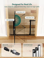 Babelio 36" Tall Baby Gate, PressGuard P7, 29-55" Auto Close Pressure Mounted Dog Gate for Doorways & Hallway, Basics Easy Walk Thru Pet Gate, Extra Wide Metal Child Gate, Black