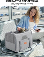 Morpilot Airline Approved Cat Carrier, 16.5" x11" x11" Soft-Sided Pet Travel Carrie with 4-Sided Mesh Ventilation for Cats & Puppies up to 15lbs (Light Gray)