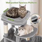 Globlazer S51 Sturdy Cat Tree for Indoor Large Cats, Light Grey | 51in Cat Tower with 4 Scratching Posts, Large Cat Tree with hammock for Cats Large Adult, Hanging Baskets, Top Perch