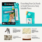 Pet Honesty Cat Lickable Treats with L-Theanine & Chamomile - Squeezable Puree Pouches for Cats - Behavior Support for Travel, Vet Visits, Grooming, & Separation (Salmon, 20 Ct)