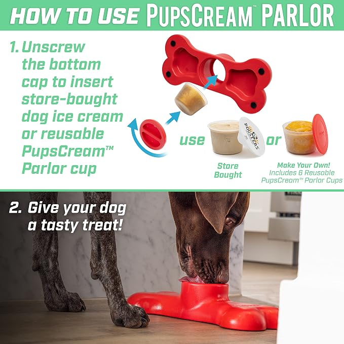 GoSports Pets PupsCream Parlor - Non-Slip Frozen Dog Treat & Ice Cream Holder - Mess-Free Lick Mat Alternative, Includes 6 Reusable Cups & Lids