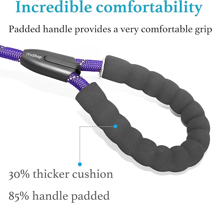 iYoShop Dual Dog Leash - 360° Swivel, No Tangle Walking Leash with Shock Absorbing Bungee for Two Dogs (Large, 25-150 lbs, Purple)