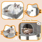 DUMOS Small 44 Inch Cat Tree Tower for Indoor, Light Grey | Cat Climbing Tower with Natural Sisal Scratching Posts, Hammock, Pet Condo for Cats and Kittens Play