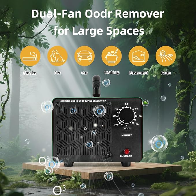 198,000mg/h Dual-Fan Ozone Odor Eliminator Ozone Machine Generator High Capacity Odor Removal Air Purifier Ionizer & Deodorizer for Car, Home, Smoke, Pets, Industrial, Basement, Commercial