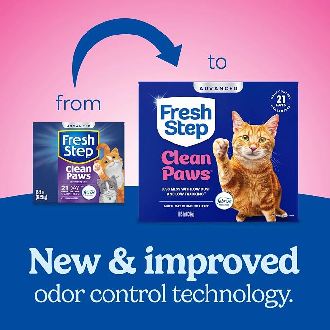Fresh Step Advanced Clean Paws Multi Cat Clumping Litter with Febreze Freshness, Low Tracking, 18.5 lb. Box, Pack of 2 | Low Tracking Granules for Less Mess, Scented with Febreze Freshness, Low Dust, Compatible with Most Auto Litter Boxes