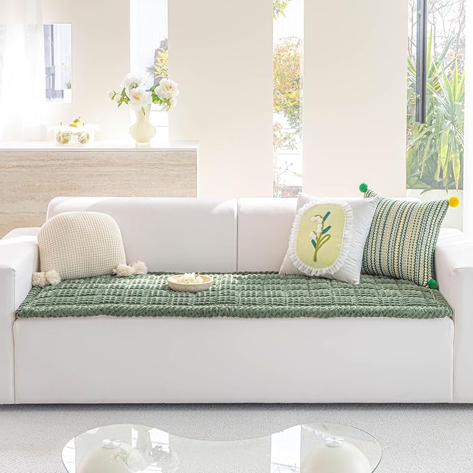 Couch Cover for Dogs Washable, Non Slip Couch Covers for 3 Cushion Sofa Pet Friendly, Fuzzy Pet Couch Cushion Covers for Dog, Thick, Soft for Sofa Protector (Green, 27.6" x 70.9"/70 x 180cm)