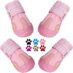 QUMY Dog Shoes for Hot Pavement, Dog Snow Boots & Paw Protectors for Winter | Dog Booties Medium Large Size Dogs, Water-resistant in the Rain, Outdoor Walking, Indoor Hardfloors Skid-resistant Sole Pink