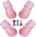 QUMY Dog Shoes for Hot Pavement, Dog Snow Boots & Paw Protectors for Winter | Dog Booties Medium Large Size Dogs, Water-resistant in the Rain, Outdoor Walking, Indoor Hardfloors Skid-resistant Sole Pink