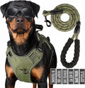 Service Dog Tactical Vest Harness and Leash Set Large Sized Dog Emotional Support- Tactical Dog Harness Training Collar with Name (Army Green, XL)