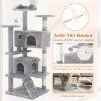 54 Inch Cat Tree Tower with Scratching Post, Light Grey | Multi-Level Cat Tower with Condo and Climbing Ladder, Play Toy Balls House for Indoor Cats