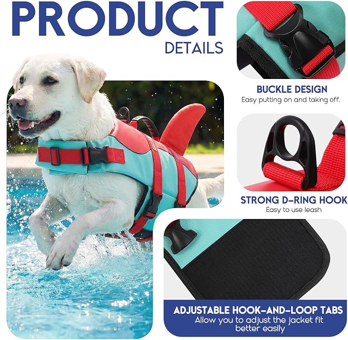 ASENKU Dog Life Jacket - Pet Safety Vest for Swimming & Boating, Shark Life Jacket with Floatation, Dog Lifesavers Swimsuits for Small Medium Large Dogs (RedGreen, XL)