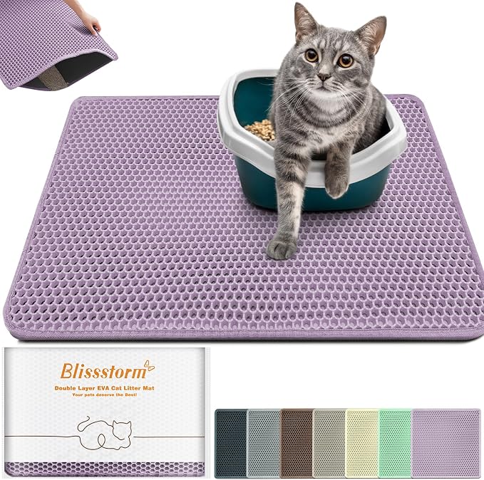 Cat Litter Mat 31"x24",Double Layer EVA Litterbox Mat Purple | Extra Large, Honeycomb, scatter control, Waterproof, non-slip, Odor-free, easy clean, washable, durable, floor protector
