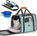 Morpilot Pet Carrier for Large Cats, Puppies & Small Dogs Up to 20lbs | Escape-Proof with Locking Zippers, Dual-Sided Cushion, Safety Buckle for Car & Vet Travel, Includes Foldable Bowl (Green)