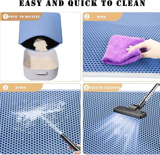 HCY&WLD Cat Litter Mat, Double Layer Cat Litter Box Mat (24x18 Inch, Blue) | Waterproof Urine-Proof Non-Slip Litter Trapping Mat, Soft on Kitty Paws, Scratch-Resistant, Scatter Control, Easy to Clean