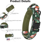 DAGANXI Tactical Dog Collar, Adjustable Military Training Nylon Dog Collar with Control Handle and Heavy Metal Buckle for Medium and Large Dogs, with Patches and Airtags Case (XL, Christmas green-SET)