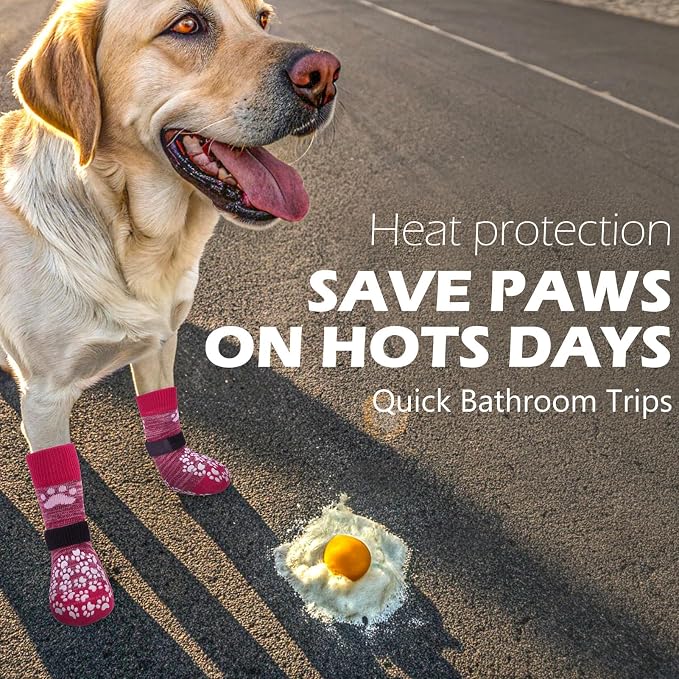 EXPAWLORER Anti Slip Dog Socks to Prevent Licking Paws, Dog Shoes for Hot Pavement, Dog Booties for Small Medium Large Senior Dogs, Traction Control Boots & Paw Protectors for Hardwood Floors Rose
