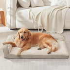 WINDRACING Orthopedic Dog Beds for Large Dogs, Waterproof Egg Foam Dog Sofa Bed with L Bolster Sides, Washable XLarge Pet Bed with Removable Cover & Non-Slip Bottom, 40 x 28 inch, Beige